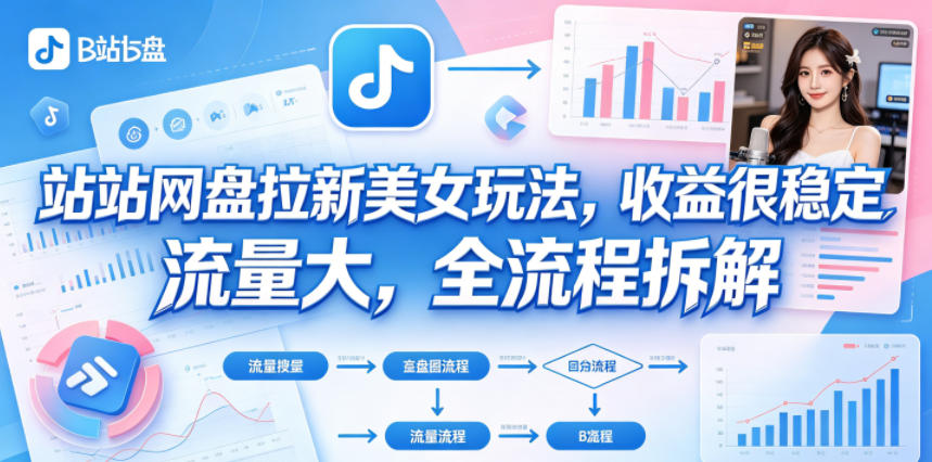 B站网盘拉新美女玩法，收益很稳定，流量大，全流程拆解-源创文化:轻创终点站