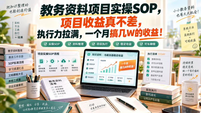 教务资料项目实操SOP，项目收益真不差，执行力拉满，一个月搞几W的收益-轻创终点站
