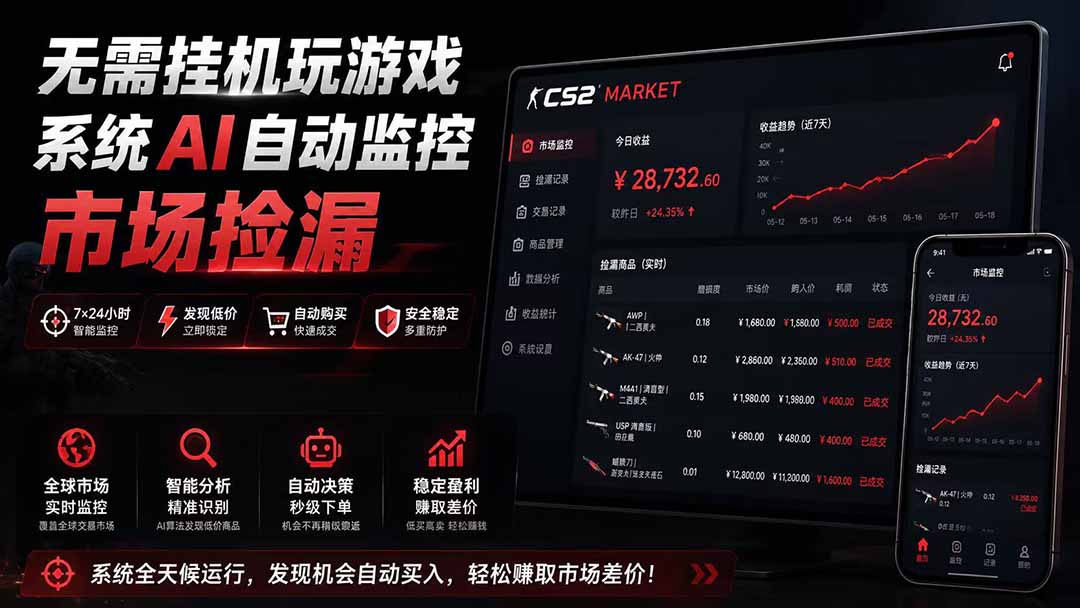 系统AI自动监控市场捡漏，不用玩游戏|只需要一部手机|支持任何形式数据验证-轻创终点站