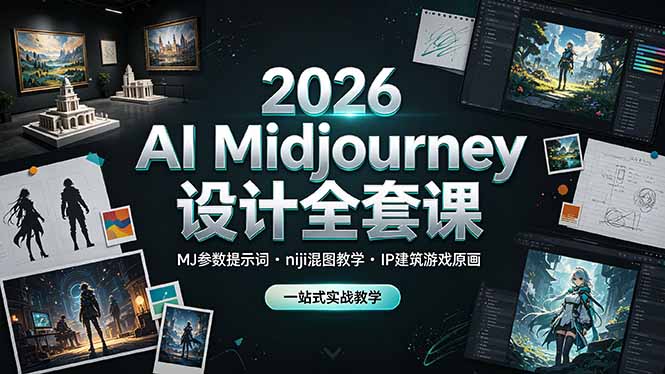 2026 AI Midjourney设计全套课，MJ参数提示词niji混图教学，IP建筑游戏原画一站式实战教学-源创文化:轻创终点站