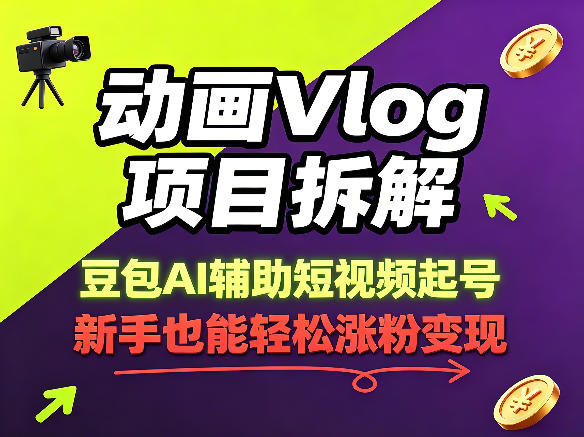 动画Vlog项目拆解，豆包AI辅助短视频起号，新手也能轻松涨粉，43条作品涨粉8.3W-源创文化:轻创终点站