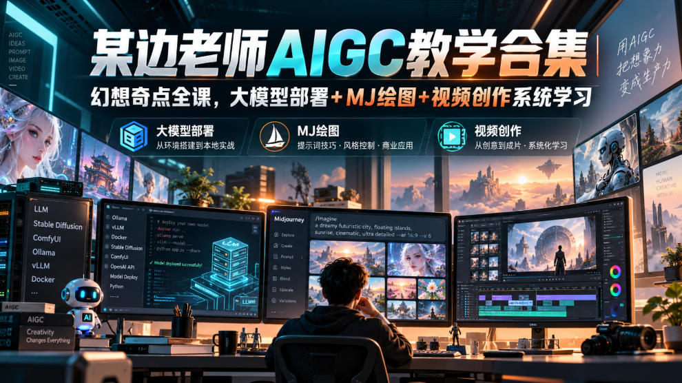 某边老师AIGC教学合集｜幻想奇点全课，大模型部署+MJ绘图+视频创作系统学习-轻创终点站