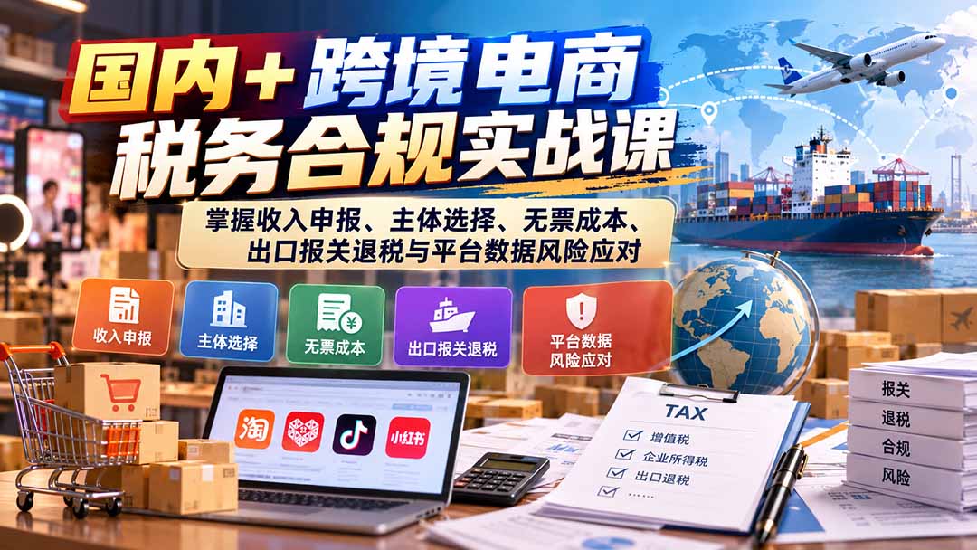 国内+跨境电商税务合规实战课：掌握收入申报、主体选择、无票成本、出口报关退税与平台数据风险应对-轻创终点站