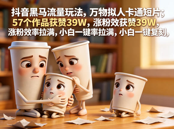 抖音黑马流量玩法，万物拟人卡通短片，57个作品获赞39W，涨粉效率拉满，小白一键复刻，保姆级拆解-源创文化:轻创终点站