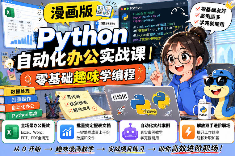 漫画版Python自动化办公实战课|零基础趣味学编程,全场景办公提效、批量搞定报表文档、解放双手进阶职场-源创文化:轻创终点站
