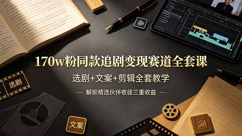 170w粉博主同款追剧变现赛道全套课,选剧+文案+剪辑全套教学,解锁精选伙伴收徒三重收益-源创文化:轻创终点站