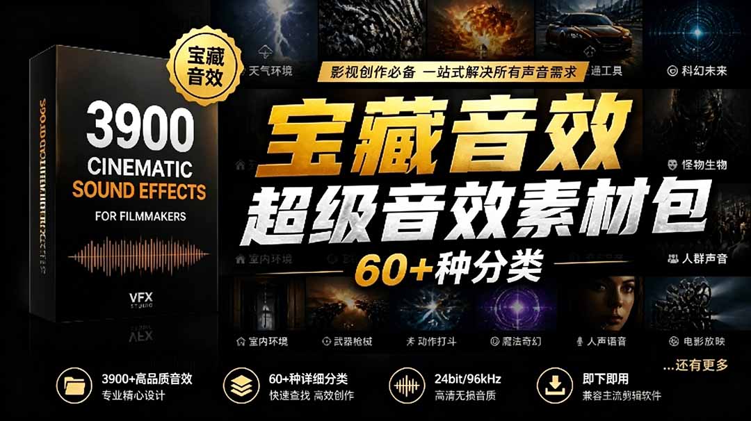 宝藏音效合集包！60+多种音效分类，共计3900个，分类清晰，全中文分类，高品质剪辑音效素材包-源创文化:轻创终点站
