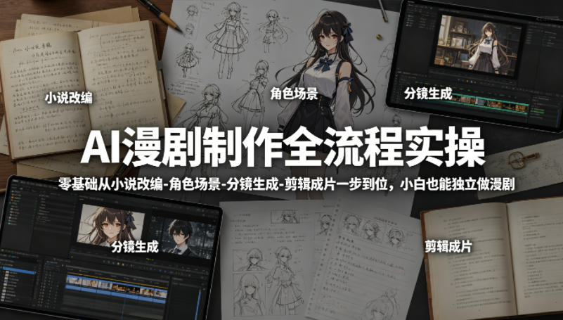 AI漫剧制作全流程实操，零基础从小说改编-角色场景-分镜生成-剪辑成片一步到位，小白也能独立做漫剧-源创文化:轻创终点站