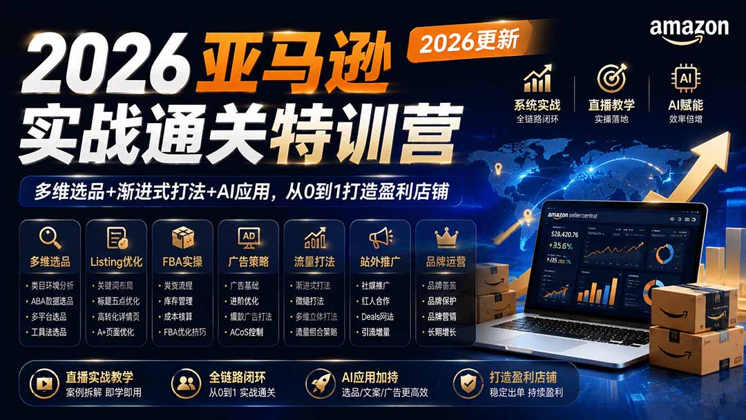 2026亚马逊实战通关特训营-2026更新，多维选品+渐进式打法+AI应用，从0到1打造盈利店铺-轻创终点站