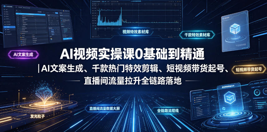 AI视频实操课0基础到精通｜AI文案生成、千款热门特效剪辑、短视频带货起号、直播间流量拉升全链路落地-源创文化:轻创终点站