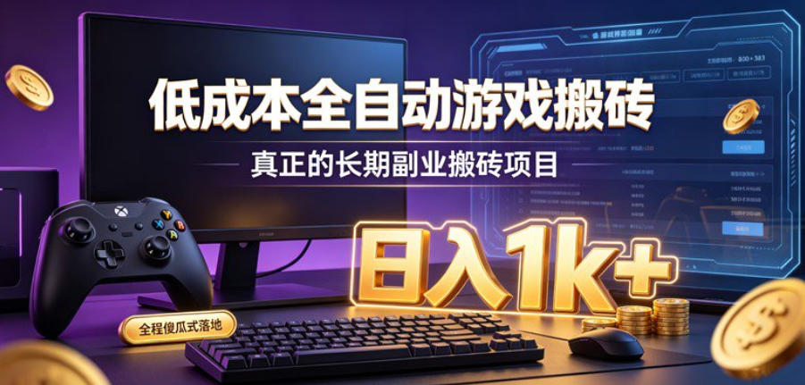 低成本全自动游戏搬砖，真正的长期副业搬砖项目，日入1k+，全程傻瓜式落地【揭秘】-轻创终点站