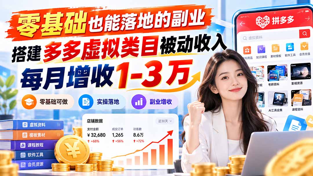 零基础也能落地的副业，搭建多多虚拟类目被动收入，每月增收 1-3 万-轻创终点站