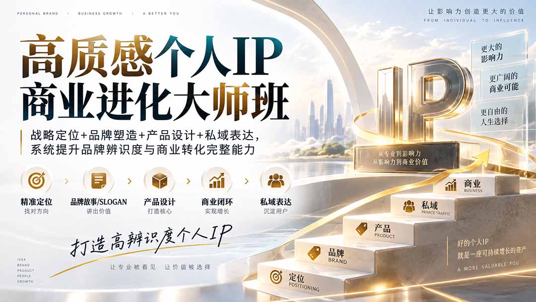 高质感个人IP商业进化大师班：战略定位+品牌塑造+产品设计+私域表达，系统提升品牌辨识度与商业转化完整能力-轻创终点站