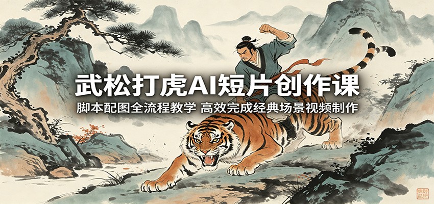 武松打虎AI短片创作课：脚本配图全流程教学，高效完成经典场景视频制作-源创文化:轻创终点站
