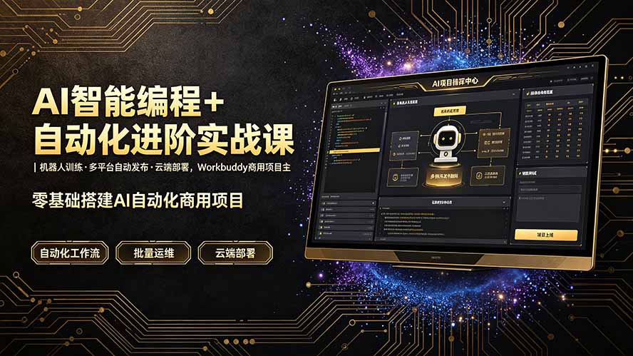 AI智能编程+自动化进阶实战课|机器人训练·多平台自动发布·云端部署,Workbuddy商用项目全流程教学-源创文化:轻创终点站