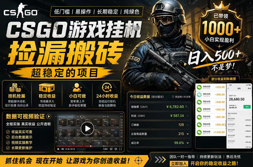 CSGO游戏搬砖，全自动挂G，不需要玩游戏，手机操作日入300+，解放双手【揭秘】-源创文化:轻创终点站