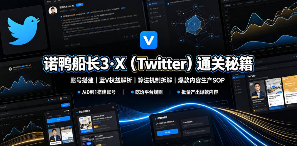 诺鸭船长3·X(Twitter)通关秘籍，涵盖账号搭建、蓝V权益解析、算法机制拆解及爆款内容生产SOP-源创文化:轻创终点站