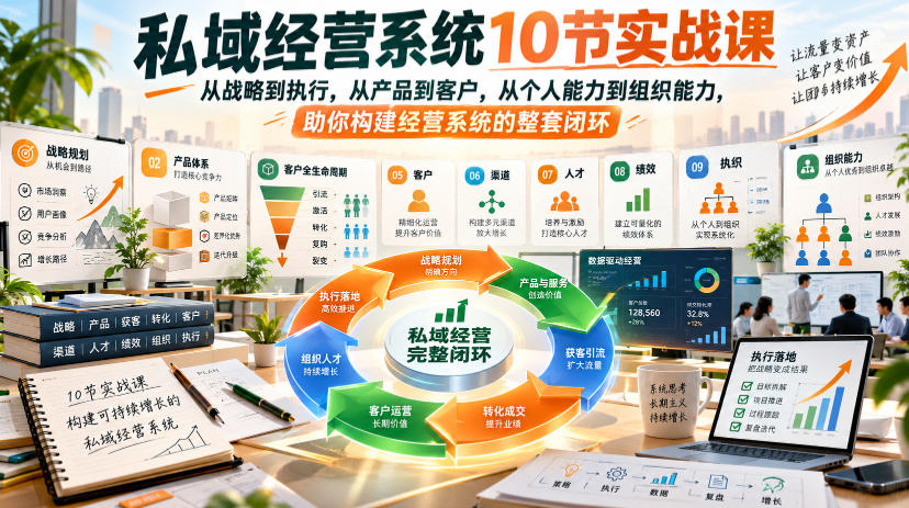 私域经营系统10节实战课，从战略到执行，从产品到客户，从个人能力到组织能力，助你构建经营系统的整套闭环-轻创终点站