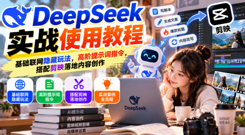 DeepSeek实战使用教程｜基础联网隐藏玩法，高阶提示词指令，搭配剪映落地内容创作-轻创终点站