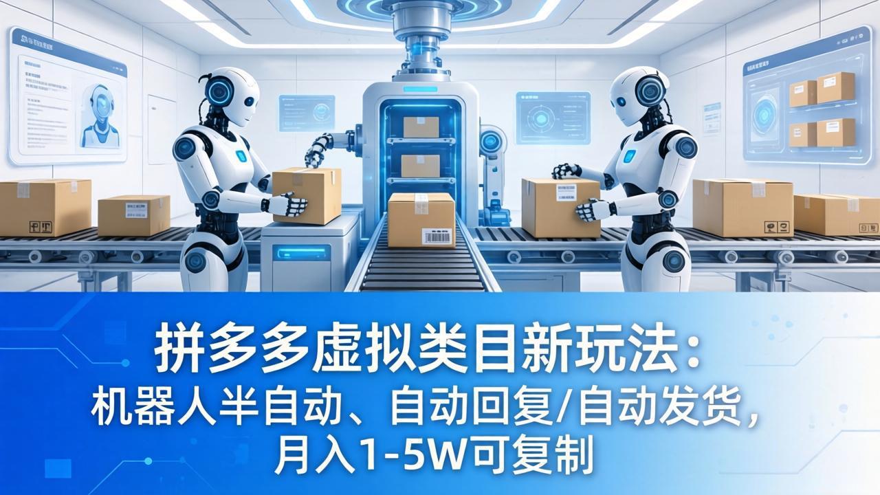 拼多多虚拟类目新玩法：机器人半自动、自动回复 /自动发货，月入 1-5W 可复制-源创文化:轻创终点站