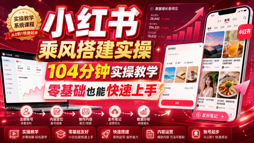 小红书乘风搭建实操,104分钟实操教学,零基础也能快速上手-轻创终点站