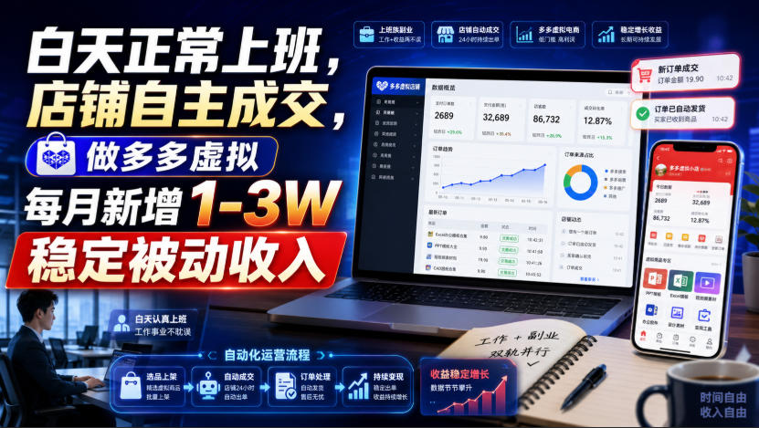 白天正常上班，店铺自主成交，做多多虚拟每月新增1-3W稳定被动收入【揭秘】-轻创终点站