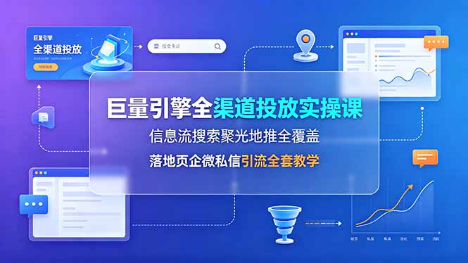 巨量引擎全渠道投放实操课，信息流搜索聚光地推全覆盖，落地页企微私信引流全套教学-源创文化:轻创终点站