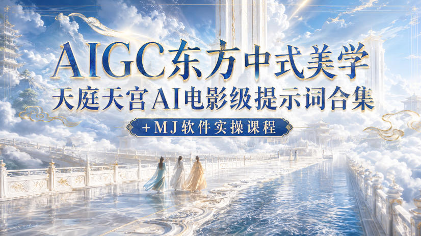 AIGC东方中式美学天庭天宫AI电影级提示词合集+MJ软件实操课程-轻创终点站