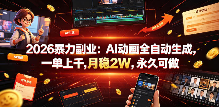 2026暴力副业：AI动画全自动生成，一单上千，月稳2W，永久可做【揭秘】-源创文化:轻创终点站