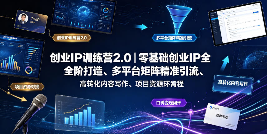 创业IP训练营2.0|零基础创业IP全阶打造、多平台矩阵精准引流、高转化内容写作、项目资源对接与口碑变现闭环课程-源创文化:轻创终点站