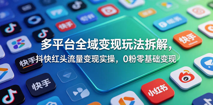 多平台全域变现玩法拆解，抖快红头流量变现实操，0粉零基础变现-源创文化:轻创终点站
