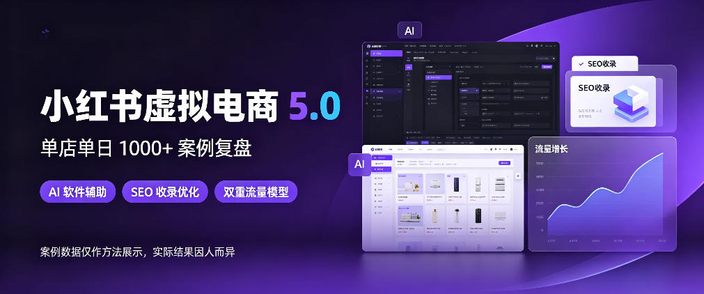 小红书虚拟电商5.0，单店单日1000+，AI软件+SEO收录，双重流量稳定出单【揭秘】-轻创终点站