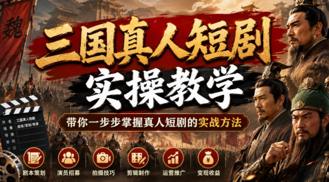 三国真人短剧实操教学,带你一步步掌握真人短剧的实战方法-源创文化:轻创终点站