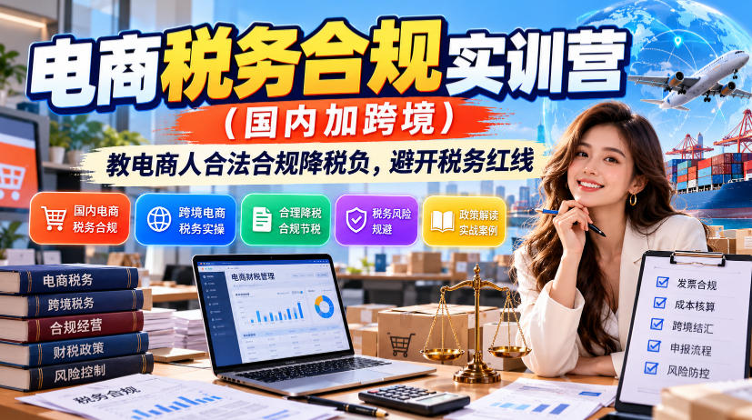 电商税务合规实训营(国内加跨境)，教电商人合法合规降税负，避开税务红线-轻创终点站
