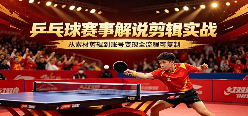 乒乓球赛事解说剪辑实战，从素材剪辑到账号变现全流程可复制-源创文化:轻创终点站