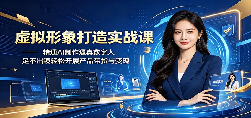 虚拟形象打造实战课：精通AI制作逼真数字人，足不出镜轻松开展产品带货与变现-源创文化:轻创终点站