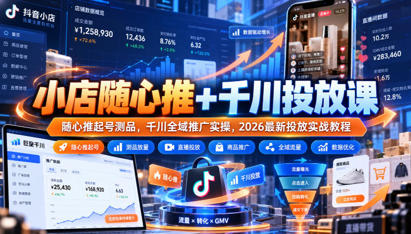 小店随心推+千川投放课｜随心推起号测品，千川全域推广实操，2026最新投放实战教程-轻创终点站