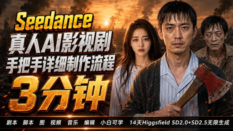 3分钟真人AI影视剧怎么做?SD 2.0手把手完整制作流程|Higgsfield 14天SD 2.0/2.5无限生成-轻创终点站