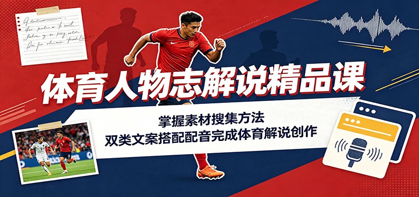 体育人物志解说精品课：掌握素材搜集方法，双类文案搭配配音完成体育解说创作-轻创终点站