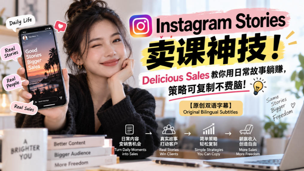 Instagram Stories卖课神技！Delicious Sales教你用日常故事躺賺，策略可复制不费脑！【原创双语字幕】-轻创终点站