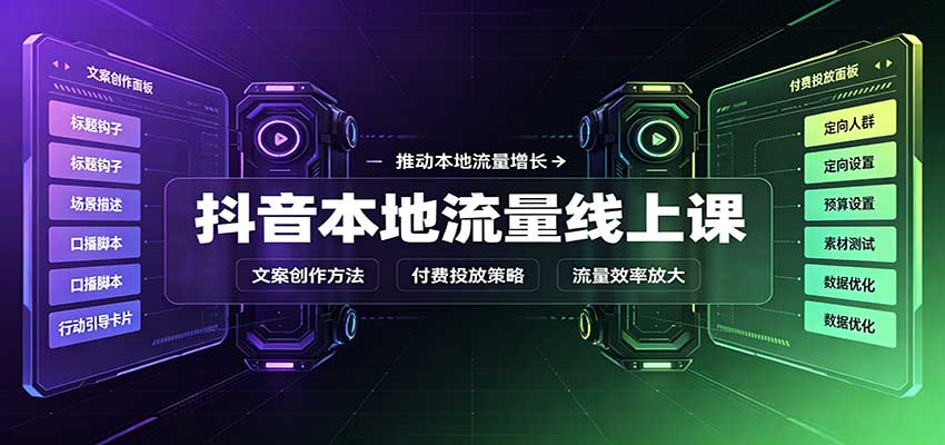抖音本地流量线上课：账号搭建拍摄剪辑，文案创作与付费投放教学-轻创终点站