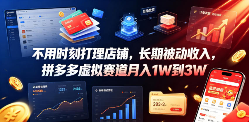 不用时刻打理店铺，长期被动收入，拼多多虚拟赛道月入1W到3W【揭秘】-源创文化:轻创终点站
