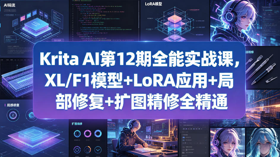 Krita AI第12期全能实战课，XL/F1模型+LoRA应用+局部修复+扩图精修全精通-源创文化:轻创终点站