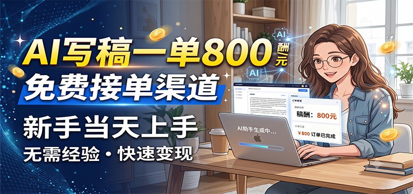 AI写稿一单800，免费接单渠道，一单一结几十到上千，新手当天上手-轻创终点站