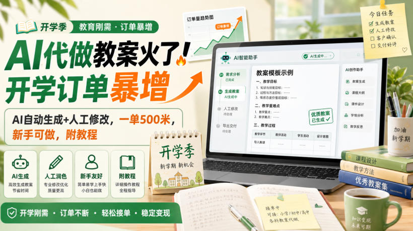 AI代做教案火了！开学订单暴增，AI自动生成+人工修改，一单500米，新手可做，附教程【揭秘】-轻创终点站