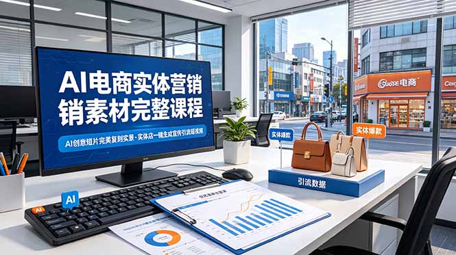 AI电商实体营销素材完整课程，AI创意短片完美复刻实景，实体店一键生成宣传引流短视频-源创文化:轻创终点站