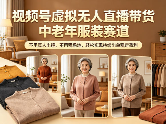 视频号虚拟无人直播带货中老年服装赛道，不用真人出镜、不用租场地，轻松实现持续出单稳定盈利-源创文化:轻创终点站
