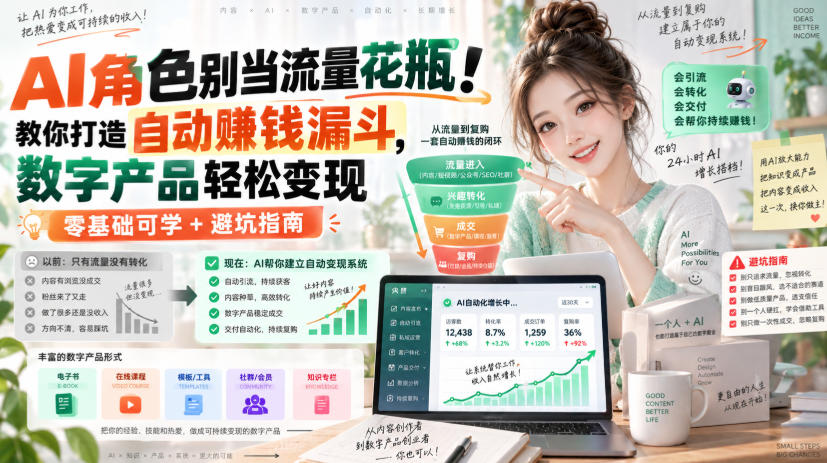 AI角色别当流量花瓶！教你打造自动賺钱漏斗，数字产品轻松变现(零基础可学+避坑指南)【原创双语字幕】-轻创终点站