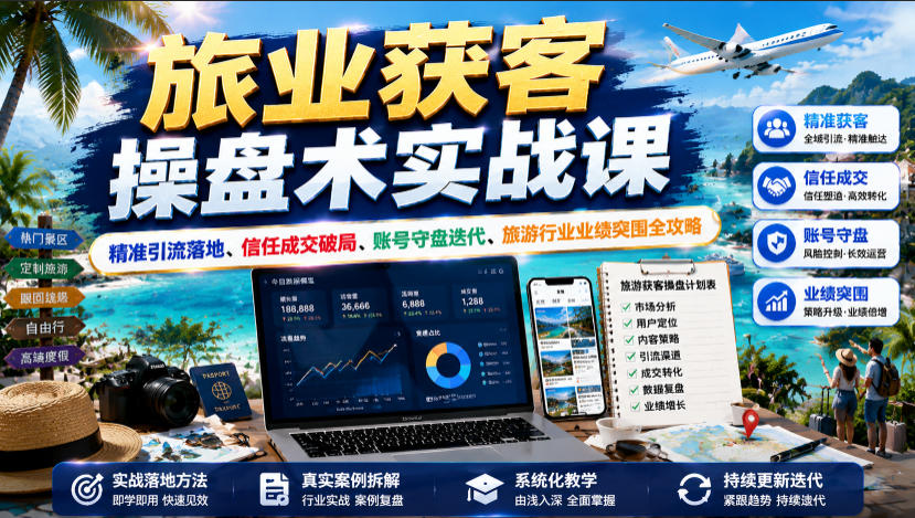 旅业获客操盘术实战课|精准引流落地、信任成交破局、账号守盘迭代、旅游行业业绩突围全攻略-源创文化:轻创终点站