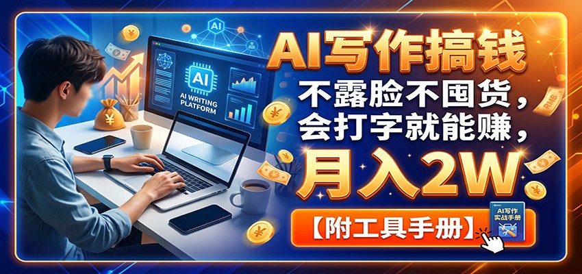 AI写作搞钱：不露脸不囤货，会打字就能赚，月入2W【附工具手册】-轻创终点站